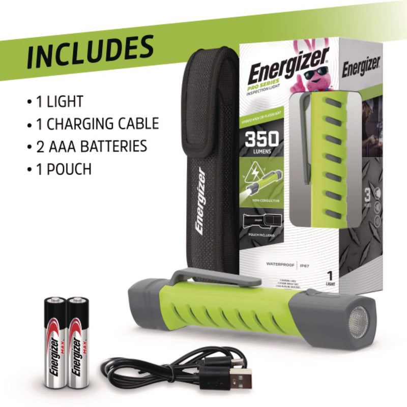 Energizer® Pro Series Inspection Light, Rechargeable Lithium Ion/2 AAA Batteries (Included), Gray/Green (EVEENYPHH22) Each