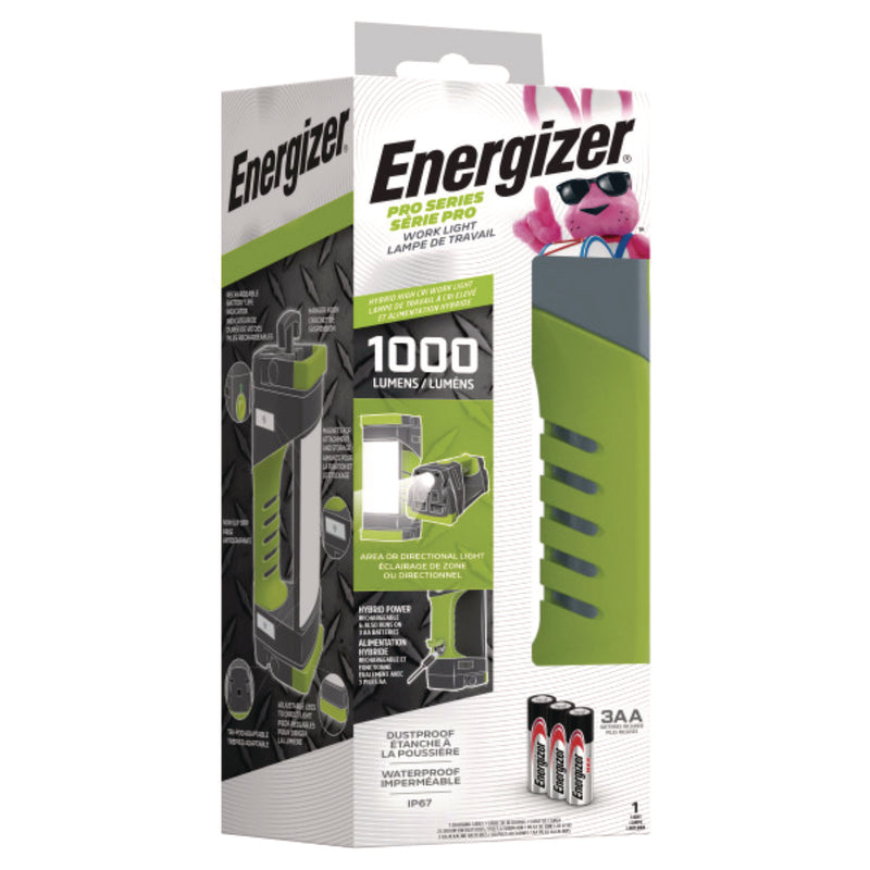 Energizer® Pro Series Work Light, Rechargeable Lithium Ion/3 AA Batteries (Included), Gray/Green (EVEENYPWL31) Each