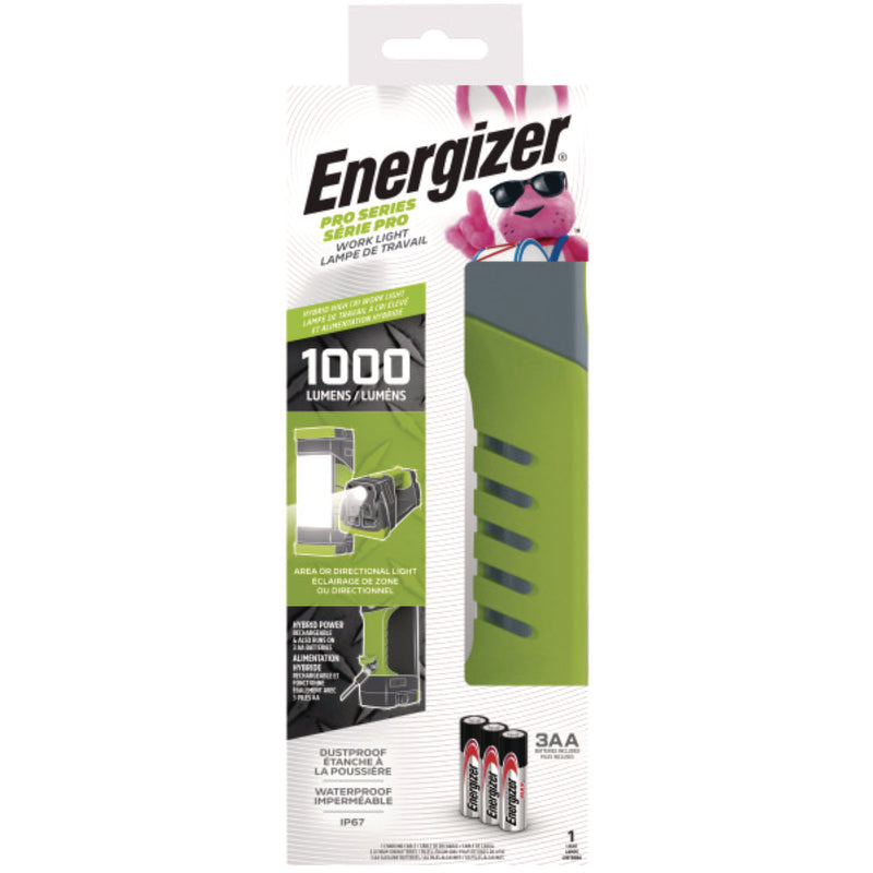 Energizer® Pro Series Work Light, Rechargeable Lithium Ion/3 AA Batteries (Included), Gray/Green (EVEENYPWL31) Each