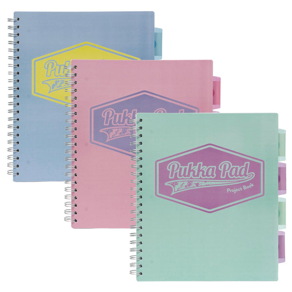 PUKKA PAD® Letter Size Project Book, 5-Subject, Medium/College Rule, Assorted Cover, (100) 11 x 8.5 Sheets, 3/Pack (PUK8867PST) Pack of 3
