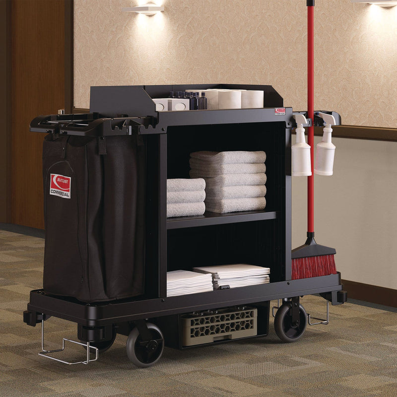 Suncast Commercial® Standard Housekeeping Cart, Plastic, 1 Shelf, 24" x 62.13" x 49.75", Black (SUAHKC1000) Each