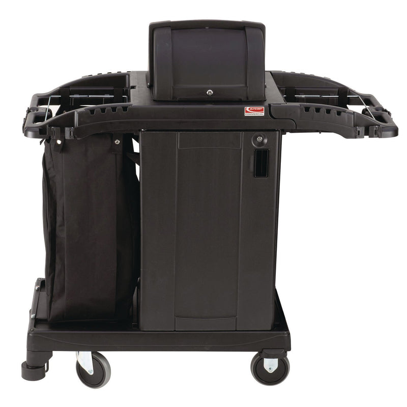 Suncast Commercial® Compact Premium Housekeeping Cart, Plastic, 1 Shelf, 23.25" x 53.22" x 53.06", Black (SUAHKCCH200) Each