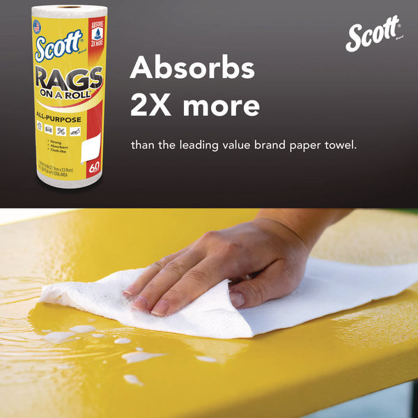 Scott® Rags On A Roll, 1-Ply, 9.4 x 11, White, 60/Roll, 12 Rolls/Carton (KCC54992) Case of 12