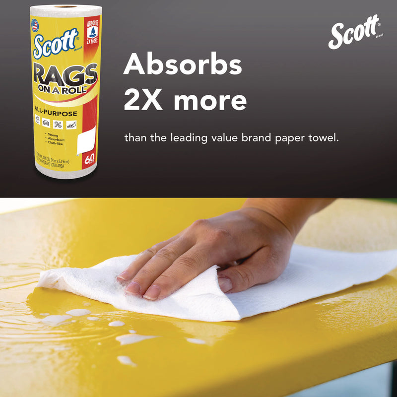 Scott® Rags On A Roll, 1-Ply, 9.4 x 11, White, 60/Roll, 12 Rolls/Carton (KCC54992) Case of 12