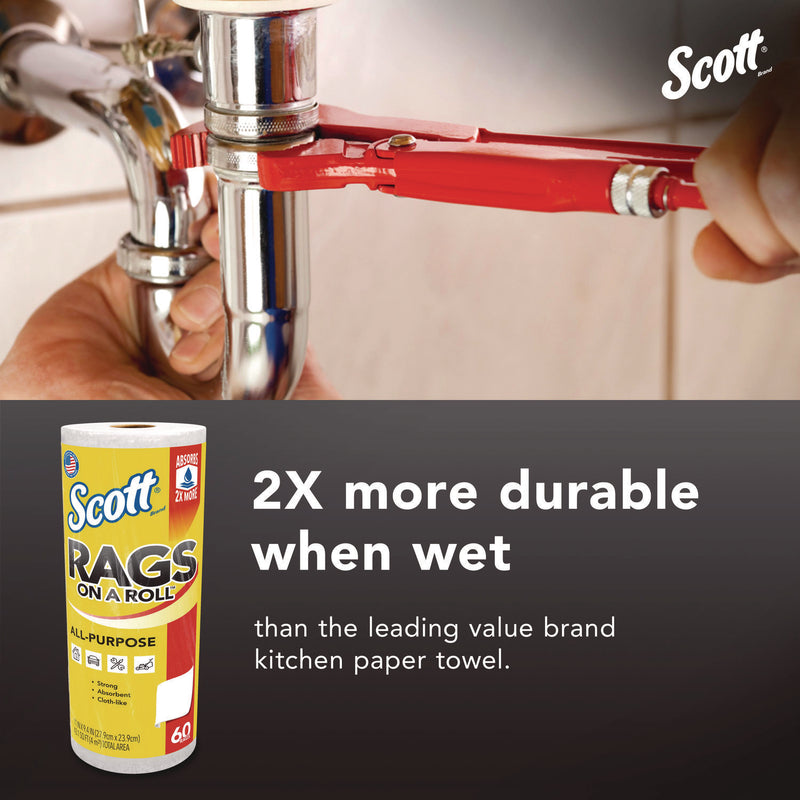 Scott® Rags On A Roll, 1-Ply, 9.4 x 11, White, 60/Roll, 12 Rolls/Carton (KCC54992) Case of 12