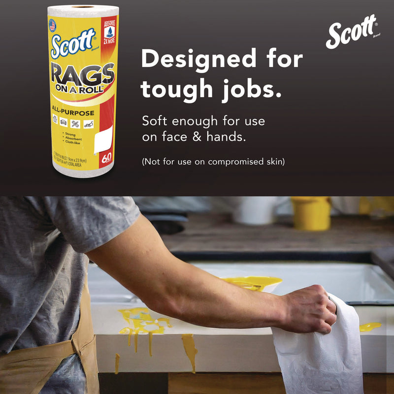 Scott® Rags On A Roll, 1-Ply, 9.4 x 11, White, 60/Roll, 12 Rolls/Carton (KCC54992) Case of 12