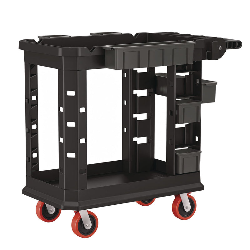 Suncast Commercial® Heavy Duty Plus Utility Cart, Plastic, 2 Shelves, 6 Bins, 500 lb Capacity, 19.5" x 41.78" x 34.81", Black (SUAPUCHD1937) Each