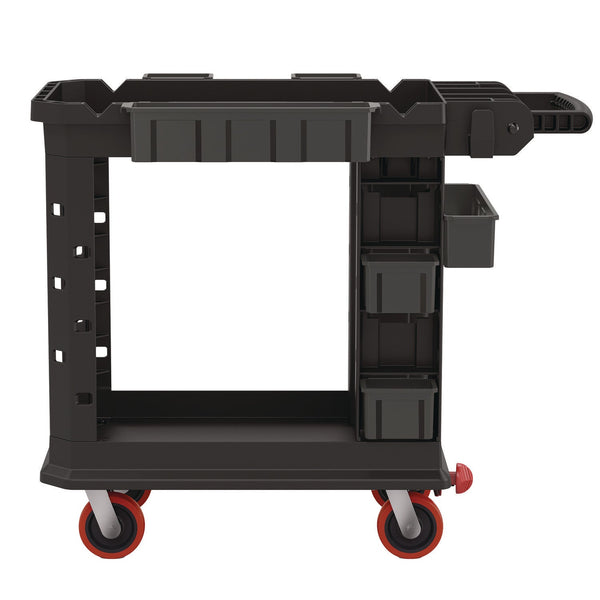 Suncast Commercial® Heavy Duty Plus Utility Cart, Plastic, 2 Shelves, 6 Bins, 500 lb Capacity, 19.5" x 41.78" x 34.81", Black (SUAPUCHD1937) Each