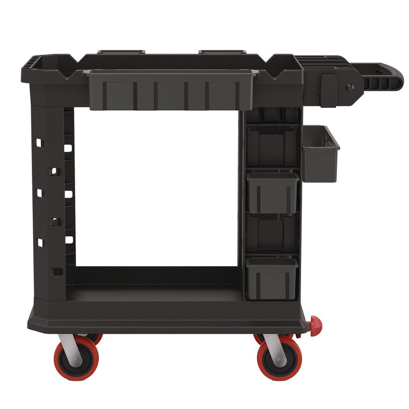 Suncast Commercial® Heavy Duty Plus Utility Cart, Plastic, 2 Shelves, 6 Bins, 500 lb Capacity, 19.5" x 41.78" x 34.81", Black (SUAPUCHD1937) Each