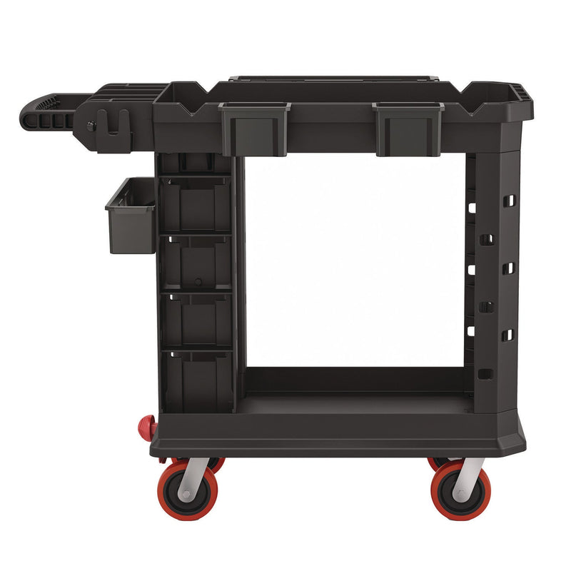 Suncast Commercial® Heavy Duty Plus Utility Cart, Plastic, 2 Shelves, 6 Bins, 500 lb Capacity, 19.5" x 41.78" x 34.81", Black (SUAPUCHD1937) Each