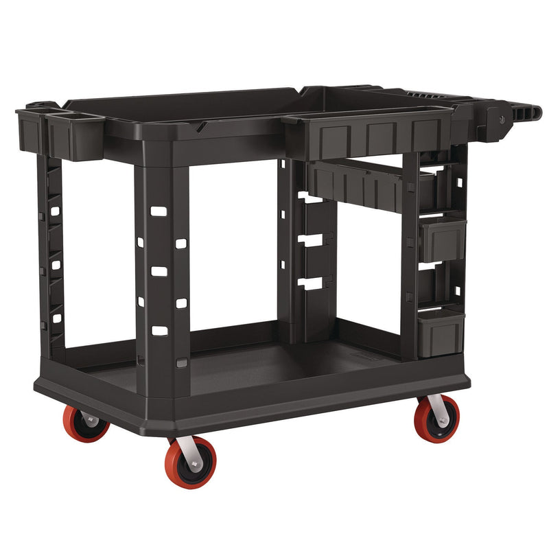 Suncast Commercial® Heavy Duty Plus Utility Cart, Plastic, 2 Shelves, 6 Bins, Capacity, 26.5" x 48.78" x 34.81", Black (SUAPUCHD2645) Each