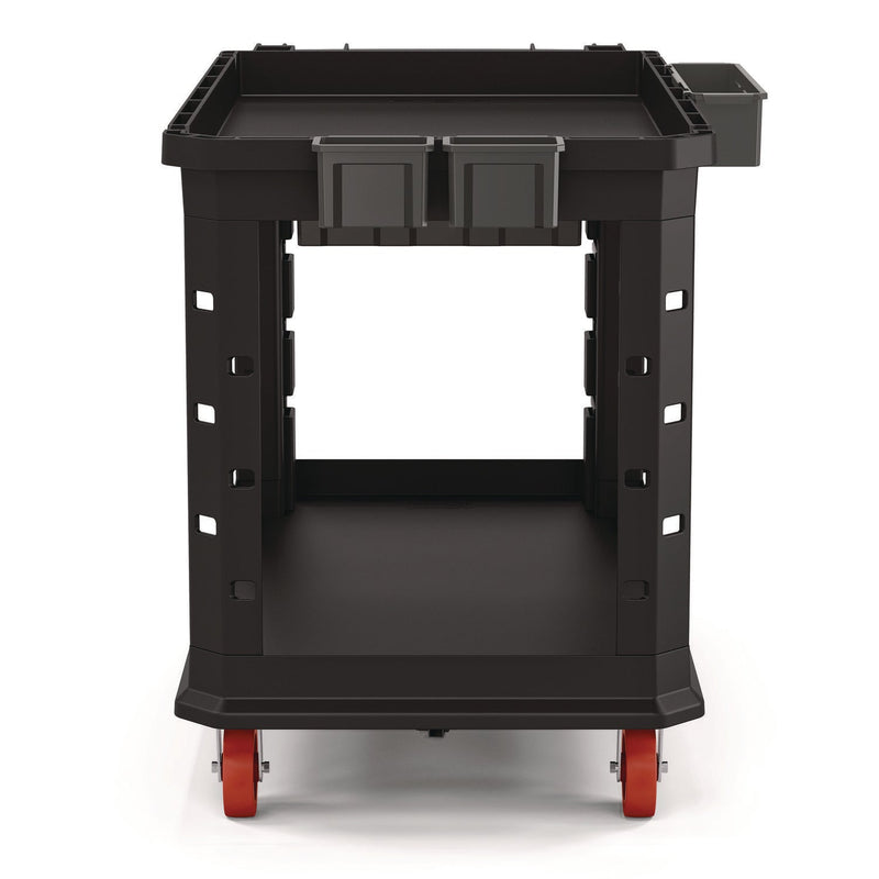 Suncast Commercial® Heavy Duty Plus Utility Cart, Plastic, 2 Shelves, 6 Bins, Capacity, 26.5" x 48.78" x 34.81", Black (SUAPUCHD2645) Each