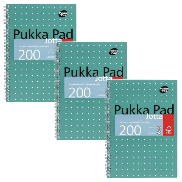 PUKKA PAD® B5 Size Notebook, 1 -Subject, Medium/College Rule, Green Cover, (100) 9.8 x 6.9 Sheets, 3/Pack (PUK8520MET) Pack of 3
