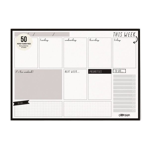 Weekly Planner Pad, 8.27 x 11.61, White/Black Sheets, 50-Weeks: Undated (PUK9120CD) Pack of 6