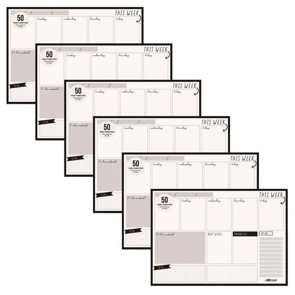 Weekly Planner Pad, 8.27 x 11.61, White/Black Sheets, 50-Weeks: Undated (PUK9120CD) Pack of 6