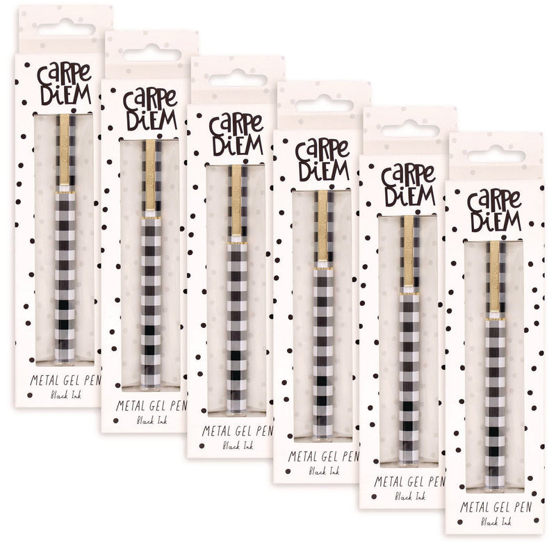 PUKKA PAD® Carpe Diem All Metal Gel Pens Gel Pen, Stick, Medium 0.7 mm, Black Ink, Black/White Check Barrel, 6/Pack (PUK9186CD) Pack of 6