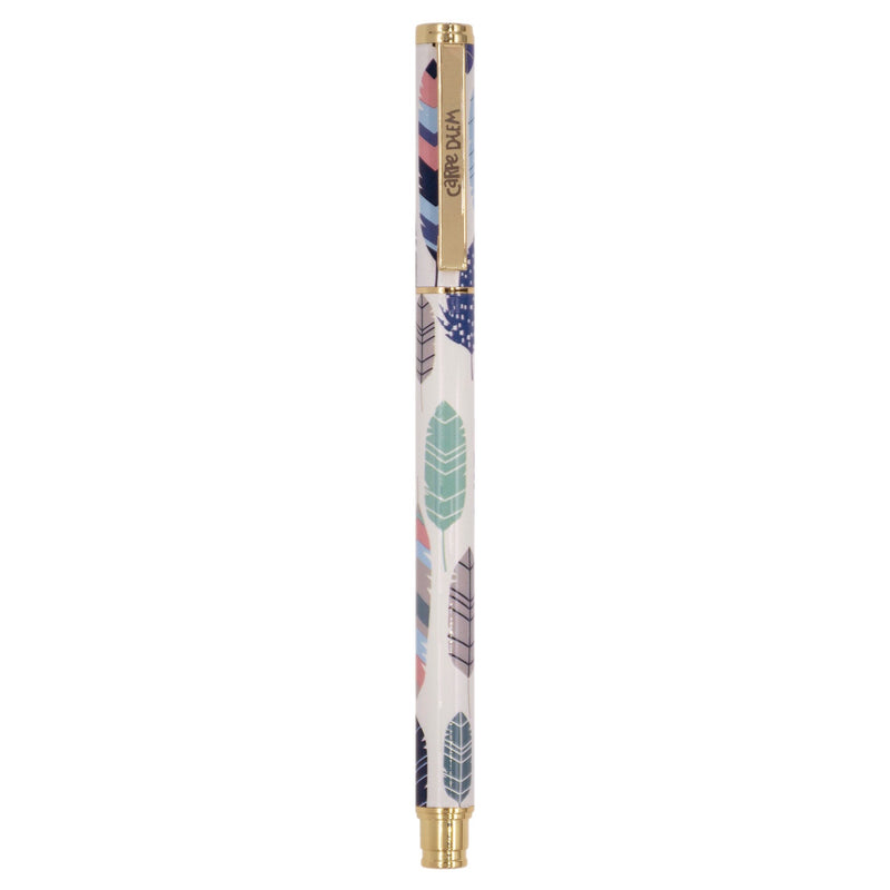 PUKKA PAD® Carpe Diem All Metal Gel Pens Gel Pen, Stick, Medium 0.7 mm, Black Ink, White/Blue/Green Feather Barrel, 6/Pack (PUK9213CD) Pack of 6