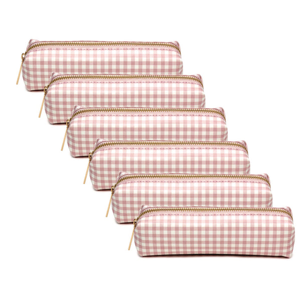 PUKKA PAD® Pencil Case, 7.9 x 2 x 2, Pink and White Check, 6/Pack (PUK9201CD) Pack of 6