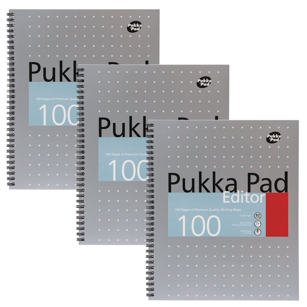 PUKKA PAD® Letter Size Notebook, 1-Subject, Medium/College Rule, Silver with White Dots Cover, (50) 11 x 8.5 Sheets, 3/Pack (PUK8750MET) Pack of 3