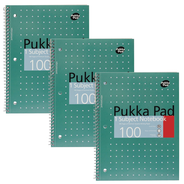 PUKKA PAD® Letter Size 1-Subject Notebook, Medium/College Rule, Metallic Green Cover with White Dots, (50), 10.5 x 8 Sheets, 3/Pack (PUK8795MET) Pack of 3