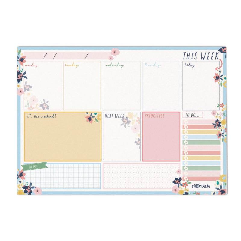 Weekly Planner Pad, Floral, 11.7 x 8.3, Blue/Pink/White/Yellow Cover, 12-Month, Undated, 6/Pack (PUK9208CD) Pack of 6