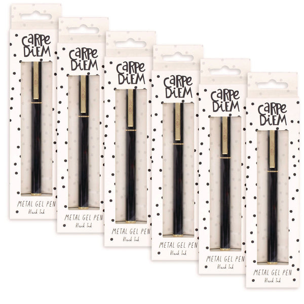 PUKKA PAD® Carpe Diem All Metal Gel Pens Gel Pen, Stick, Medium 0.7 mm, Black Ink, Black Barrel, 6/Pack (PUK9114CD) Pack of 6