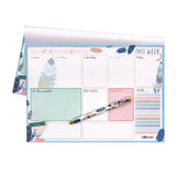 Weekly Planner Pad, Feathers, 11.7 x 8.3, Blue/Cream/Pink Cover, 12-Month, Undated, 6/Pack (PUK9219CD) Pack of 6