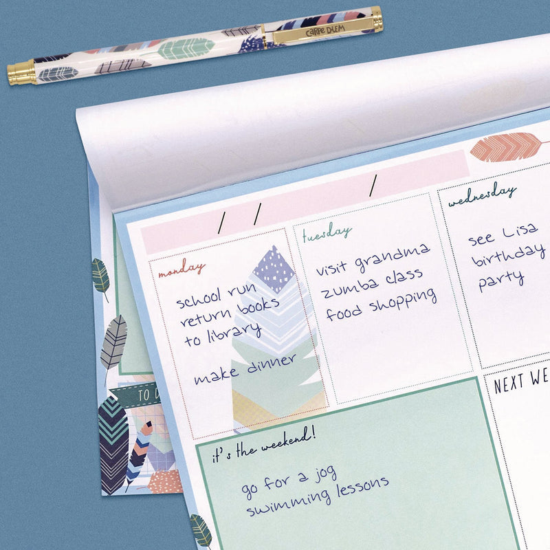 Weekly Planner Pad, Feathers, 11.7 x 8.3, Blue/Cream/Pink Cover, 12-Month, Undated, 6/Pack (PUK9219CD) Pack of 6