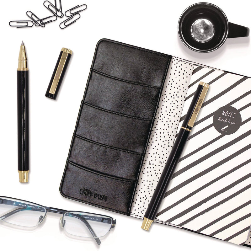 PUKKA PAD® Carpe Diem All Metal Gel Pens Gel Pen, Stick, Medium 0.7 mm, Black Ink, Black Barrel, 6/Pack (PUK9114CD) Pack of 6