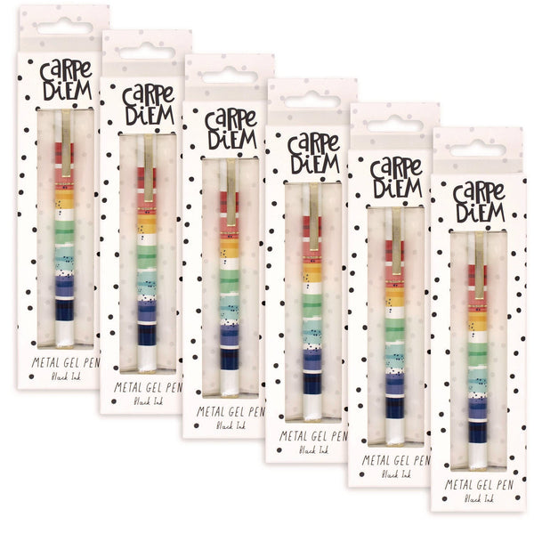 PUKKA PAD® Carpe Diem All Metal Gel Pens Gel Pen, Stick, Medium 0.7 mm, Black Ink, Color Wash Multicolor Barrel, 6/Pack (PUK9181CD) Pack of 6