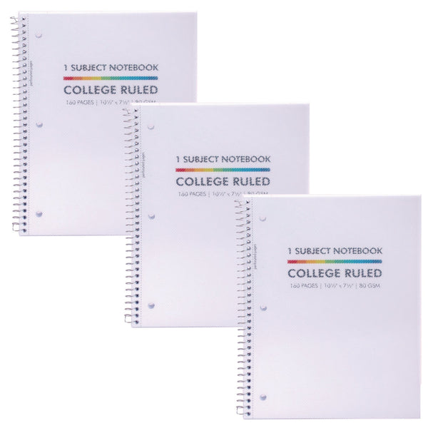 PUKKA PAD® Letter Size 1-Subject Notebook, Medium/College Rule, White Cover, (80) 10.5 x 8 Sheets, 3/Pack (PUK9759BAS) Pack of 3