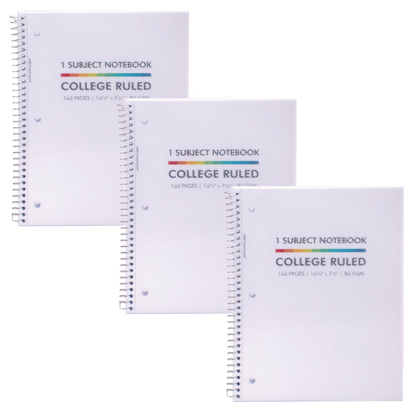 PUKKA PAD® Letter Size 1-Subject Notebook, Medium/College Rule, White Cover, (80) 10.5 x 8 Sheets, 3/Pack (PUK9759BAS) Pack of 3