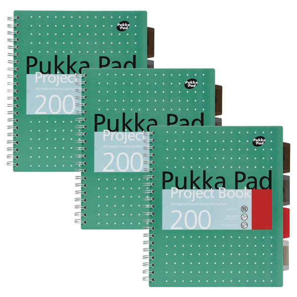 PUKKA PAD® Letter Size Project Book, 5-Subject, Medium/College Rule, Metallic Green with White Dots Cover, (100) 11 x 8.5 Sheets, 3/Pack (PUK8748MET) Pack of 3