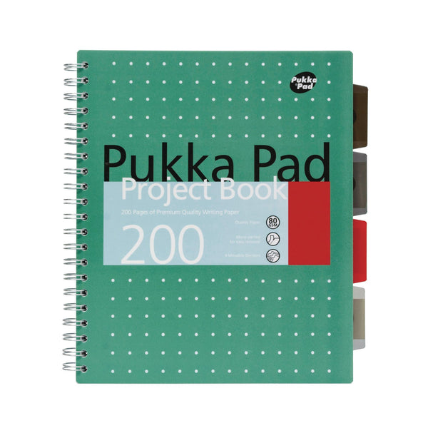PUKKA PAD® Letter Size Project Book, 5-Subject, Medium/College Rule, Metallic Green with White Dots Cover, (100) 11 x 8.5 Sheets, 3/Pack (PUK8748MET) Pack of 3