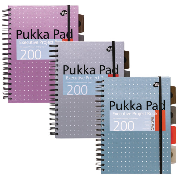PUKKA PAD® B5 Size Project Book, 4-Subject, Medium/College Rule, Assorted Metallic Color/Dot Covers, (100) 9.8 x 6 Sheets, 3/Pack (PUK9589MET) Pack of 3