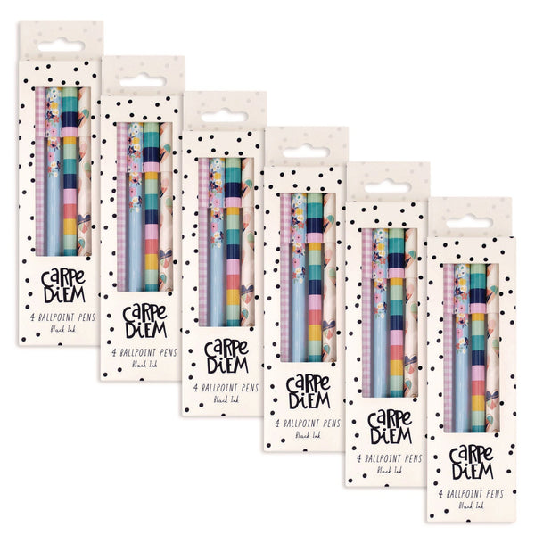 PUKKA PAD® Carpe Diem Ballpoint Pen, Stick, Medium 0.7 mm, Black Ink, Assorted Ditzy Floral Collection, 4 Pens/Pack, 6 Packs/Box (PUK9228CD) Box of 24