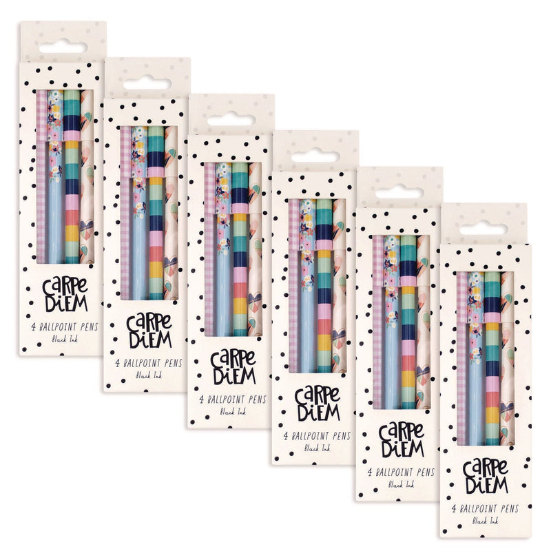 PUKKA PAD® Carpe Diem Ballpoint Pen, Stick, Medium 0.7 mm, Black Ink, Assorted Ditzy Floral Collection, 4 Pens/Pack, 6 Packs/Box (PUK9228CD) Box of 24