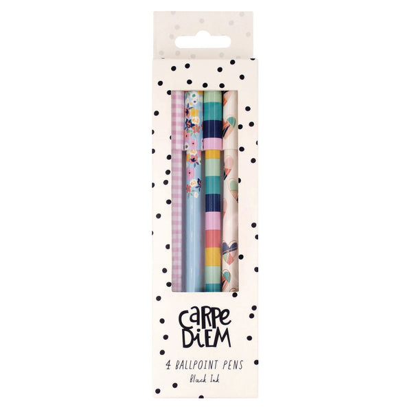 PUKKA PAD® Carpe Diem Ballpoint Pen, Stick, Medium 0.7 mm, Black Ink, Assorted Ditzy Floral Collection, 4 Pens/Pack, 6 Packs/Box (PUK9228CD) Box of 24