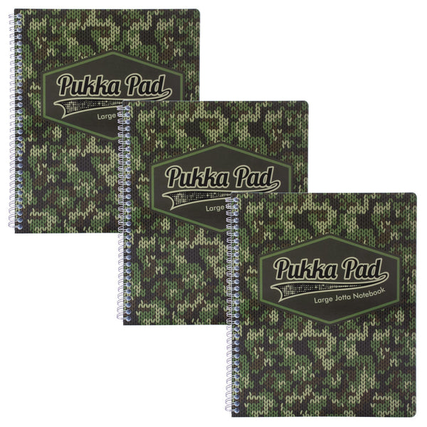 PUKKA PAD® Letter Size Notebook, 1-Subject, Medium/College Rule, Green/Black Camo Knit Cover, (100) 11 x 8.5 Sheets, 3/Pack (PUK9755CAM) Pack of 3