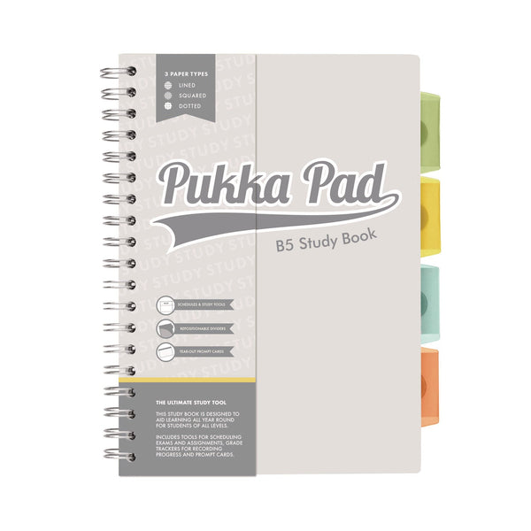 PUKKA PAD® B5 Size Project Book, 4-Subject, Gray/White Study Book Cover, (100) 9.8 x 6.9 Sheets (PUK9824STU) Each