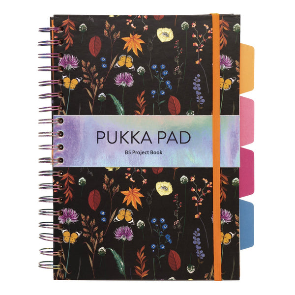 PUKKA PAD® B5 Size Project Book, 4-Subject, Medium/College Rule, Assorted Blum Floral Covers, (100) 9.8 x 6.9 Sheets, 3/Pack (PUK9494BLMASST) Pack of 3