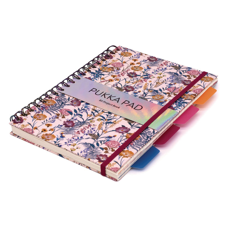 PUKKA PAD® B5 Size Project Book, 4-Subject, Medium/College Rule, Assorted Blum Floral Covers, (100) 9.8 x 6.9 Sheets, 3/Pack (PUK9494BLMASST) Pack of 3