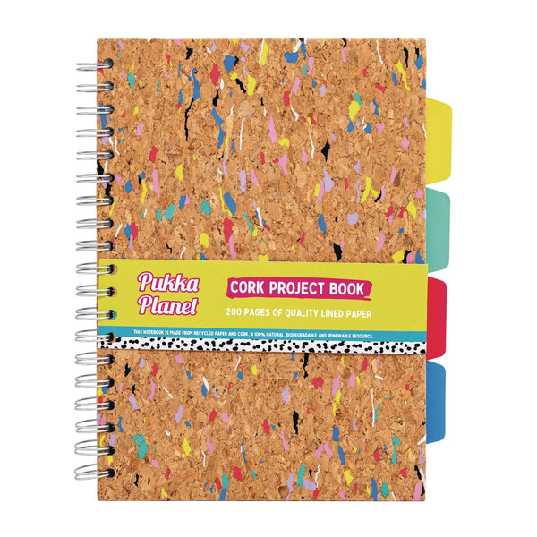PUKKA PAD® B5 Size Eco Project Book, 4-Subject, Medium/College Rule, Cork/Multicolor Cover, (100) 9.8 x 6.9 Sheets (PUK9856SPP) Each