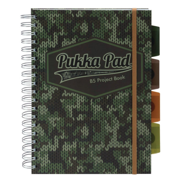 PUKKA PAD® B5 Size Project Book, 4-Subject, Medium/College Rule, Black/Green Camo Knit Cover, (100) 9.8 x 6.9 Sheets, 3/Pack (PUK9756CAM) Pack of 3