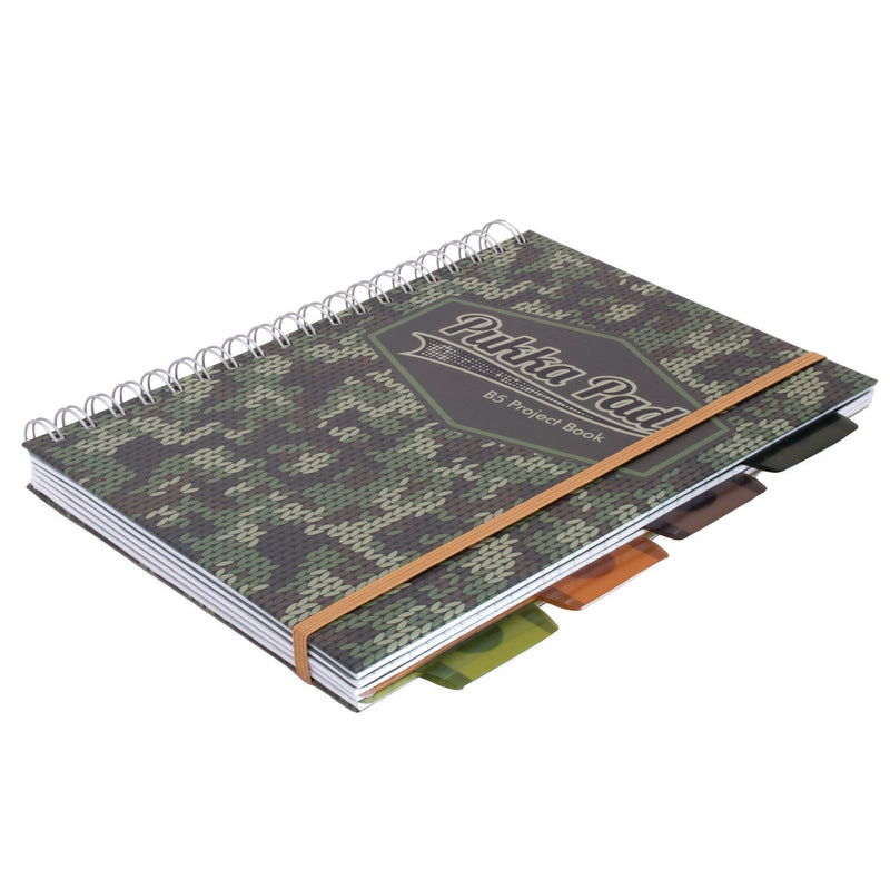 PUKKA PAD® B5 Size Project Book, 4-Subject, Medium/College Rule, Black/Green Camo Knit Cover, (100) 9.8 x 6.9 Sheets, 3/Pack (PUK9756CAM) Pack of 3