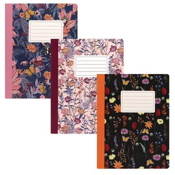 PUKKA PAD® Composition Book, Medium/College Rule, Assorted Bloom Covers, (70) 9.75 x 7.5 Sheets, 3/Pack (PUK9516BLM) Pack of 3