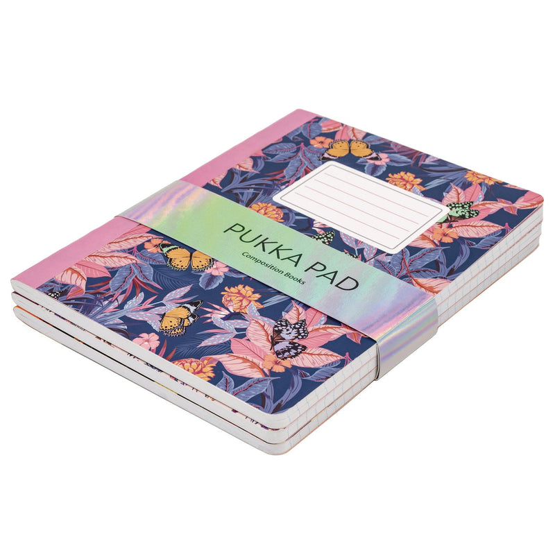 PUKKA PAD® Composition Book, Medium/College Rule, Assorted Bloom Covers, (70) 9.75 x 7.5 Sheets, 3/Pack (PUK9516BLM) Pack of 3