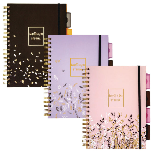 PUKKA PAD® B5 Size Project Book, 4-Subject, Medium/College Rule, Assorted Floral Covers, (100) 9.8 x 6.9 Sheets, 3/Pack (PUK9447ROC) Pack of 3