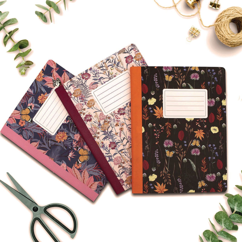 PUKKA PAD® Composition Book, Medium/College Rule, Assorted Bloom Covers, (70) 9.75 x 7.5 Sheets, 3/Pack (PUK9516BLM) Pack of 3