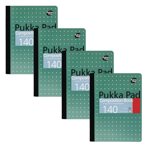 PUKKA PAD® Composition Book, Medium/College Rule, Metallic Green with White Dots Cover, (70) 9.75 x 7.5 Sheets, 4/Pack (PUK8796MET) Pack of 4